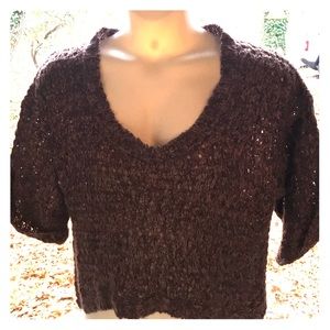 DOTS Loose-Weave Brown w/White Cropped Sweater 1X